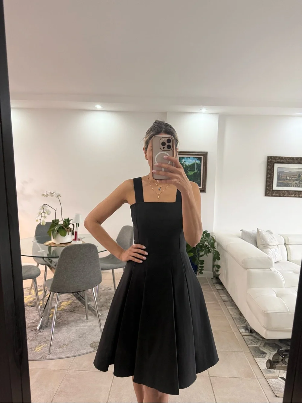 A/X Armani Exchange Black Square-Neck Fit & Flare Midi Dress - Picture 2 of 8